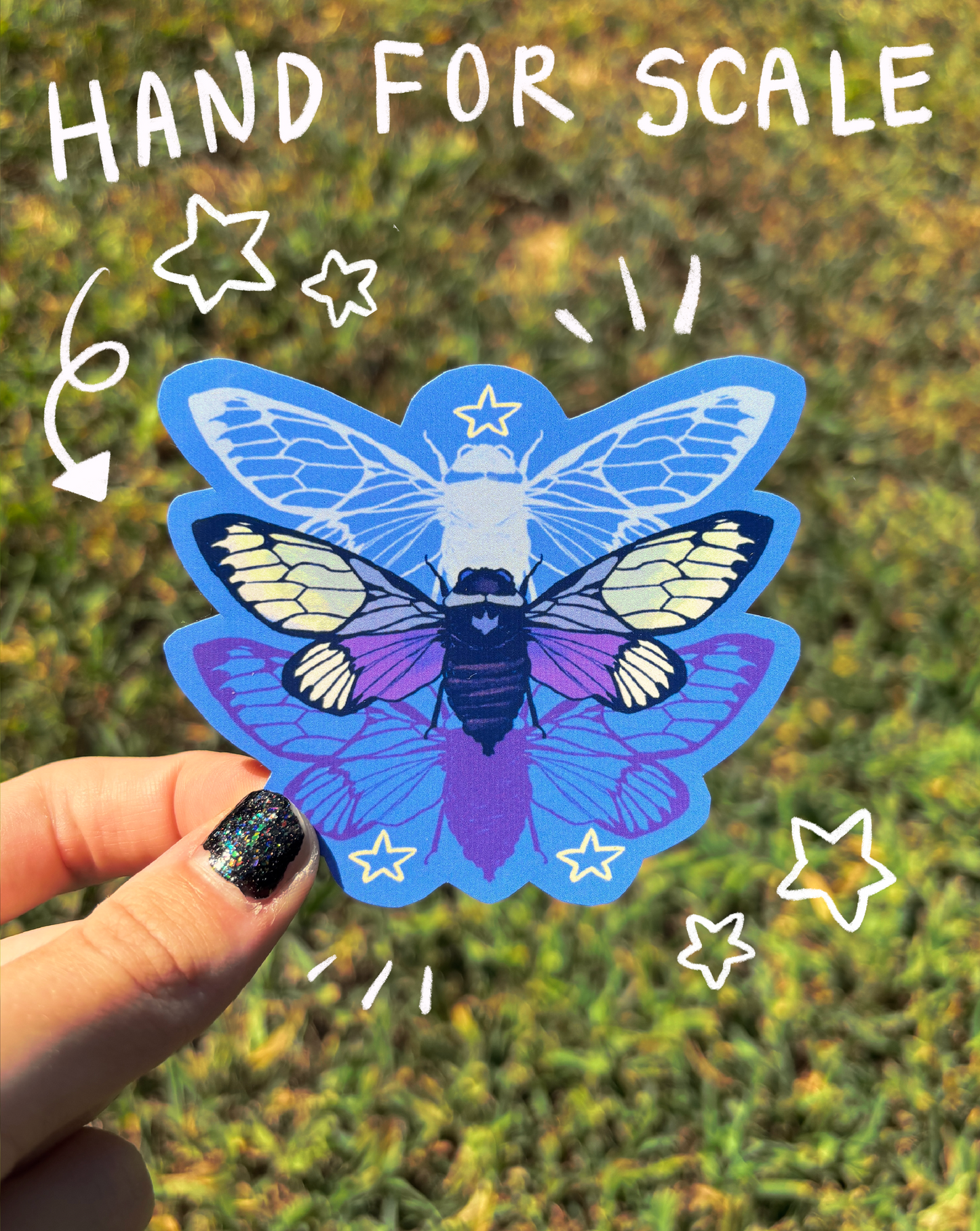 Indigo Cicada Sticker (Waterproof)