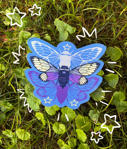 Indigo Cicada Sticker (Waterproof)