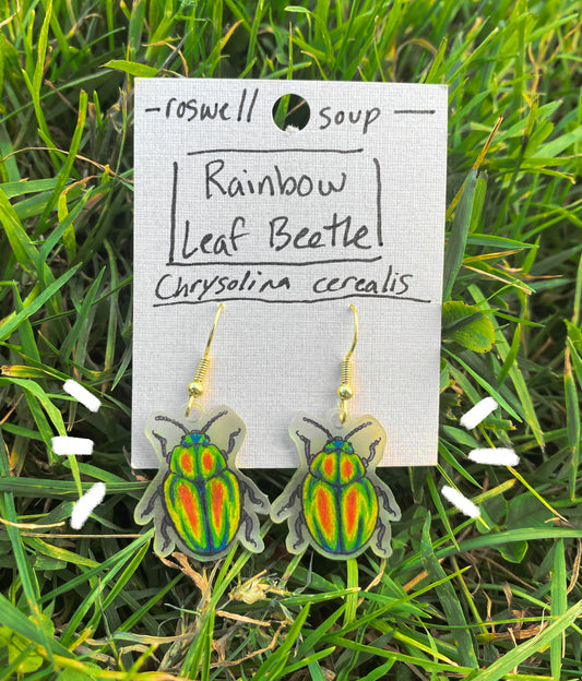 Rainbow Leaf Beetle Earrings